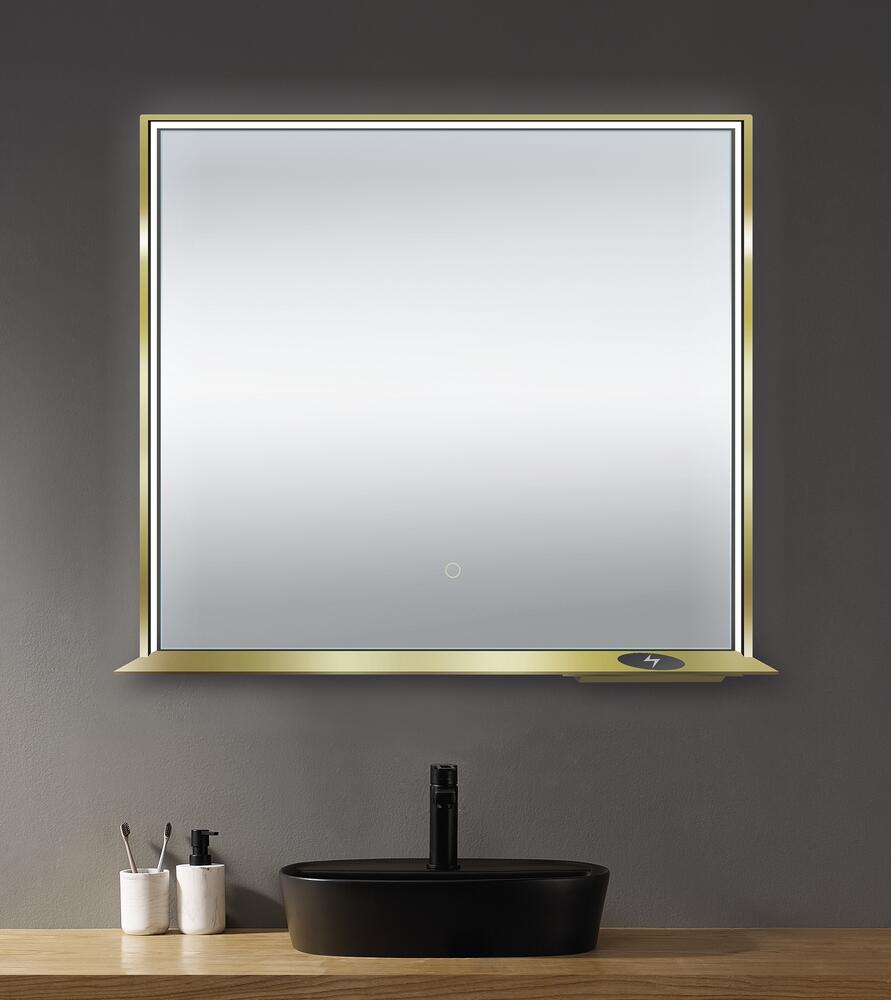 Dreamwerks 36″ W x 32″ H Matte Gold Framed LED Mirror with Bluetooth
