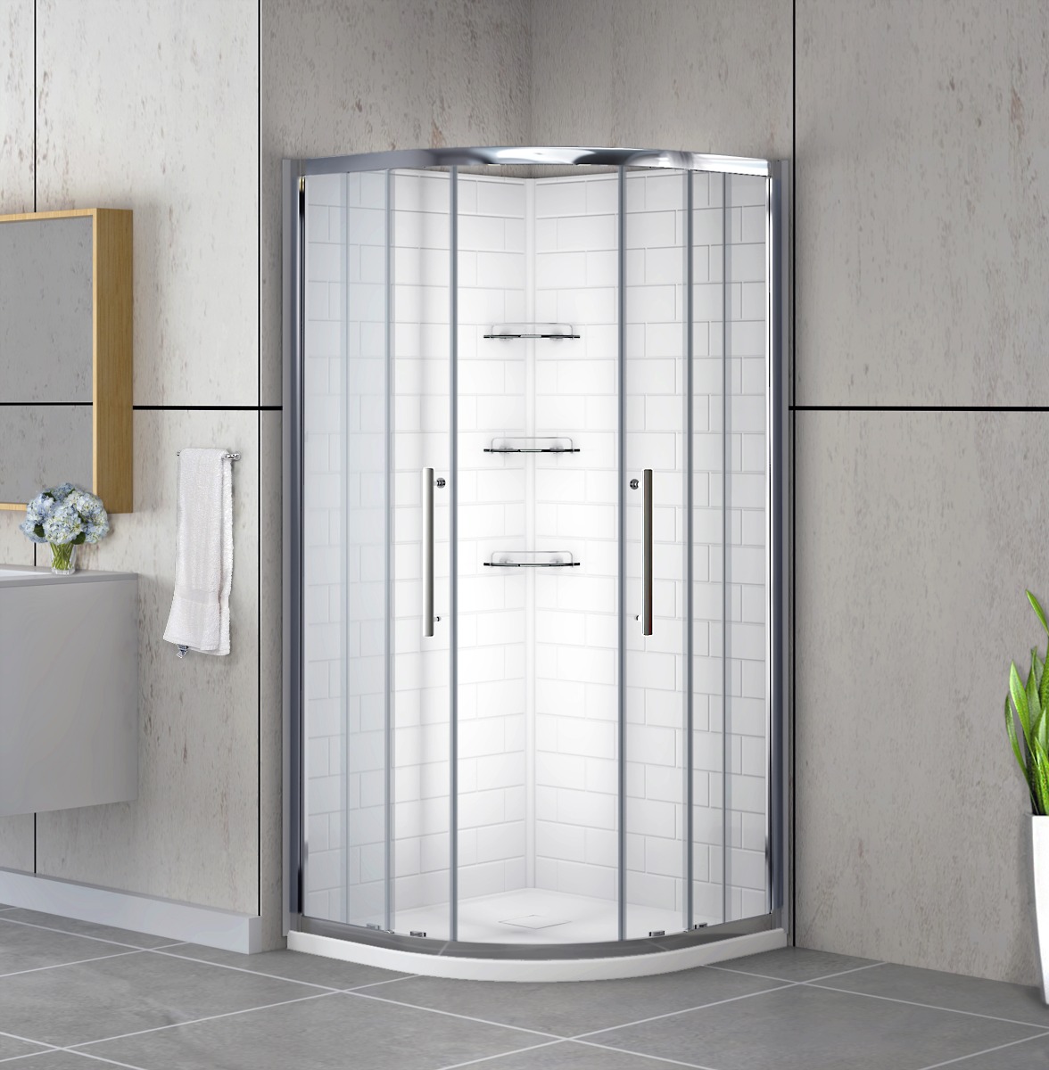 Dreamwerks 36 in. W x 36 in. D x 75 in. H Round Chrome Shower Kit