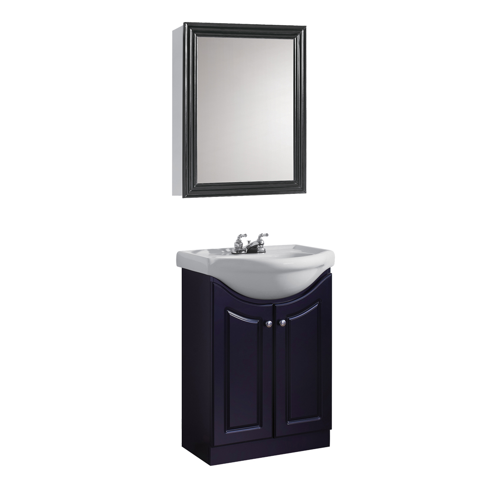 Dreamwerks 24" W x 19" D x 34" H Semi-Contemporary Euro Vanity in Satin Black with Ceramic Vanity Top in White-147