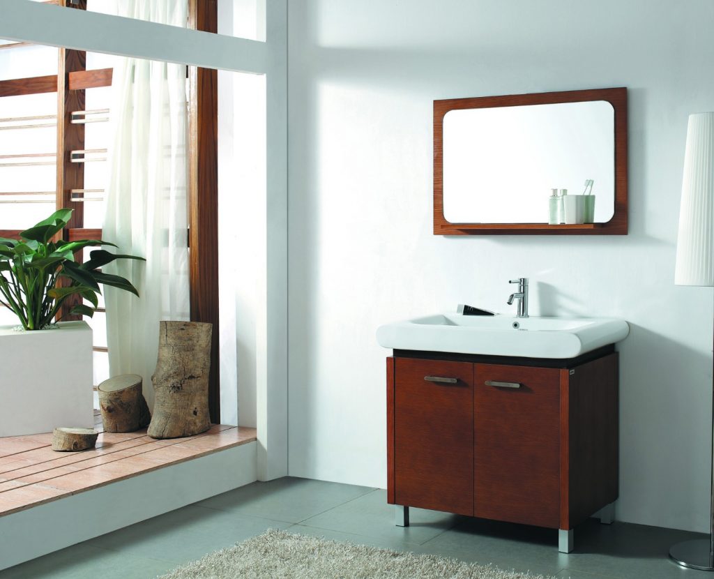 Dreamwerks 35.5 in. Contemporary Brown Wood Vanity with Ceramic Vanity Top in White-0