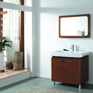 Dreamwerks 35.5 in. Contemporary Brown Wood Vanity with Ceramic Vanity Top in White-0