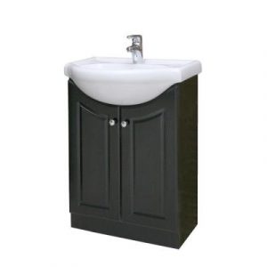 Dreamwerks 24" W x 19" D x 34" H Semi-Contemporary Euro Vanity in Satin Black with Ceramic Vanity Top in White-146