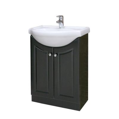 Dreamwerks 24" W x 19" D x 34" H Semi-Contemporary Euro Vanity in Satin Black with Ceramic Vanity Top in White-146