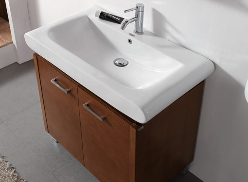 Dreamwerks 35.5 in. Contemporary Brown Wood Vanity with Ceramic Vanity Top in White-150