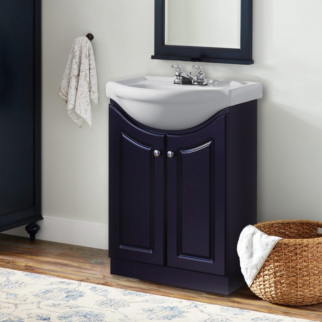 Dreamwerks 24" W x 19" D x 34" H Semi-Contemporary Euro Vanity in Satin Black with Ceramic Vanity Top in White-0