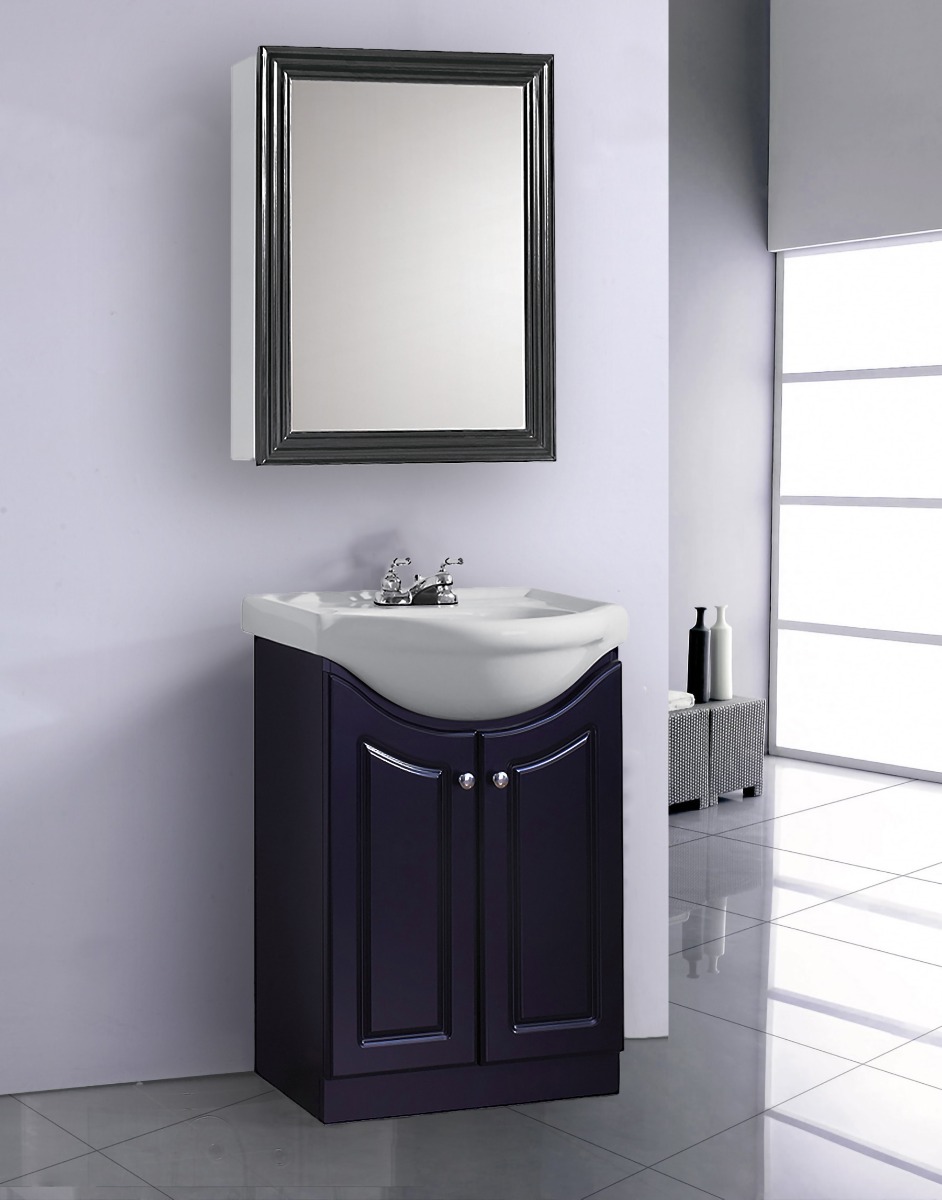 Dreamwerks 24" W x 19" D x 34" H Semi-Contemporary Euro Vanity in Satin Black with Ceramic Vanity Top in White-467