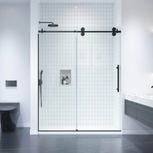 Dreamwerks 60 in. x 79 in. Frameless Sliding Shower Door in Black with Clear Glass - Image 7