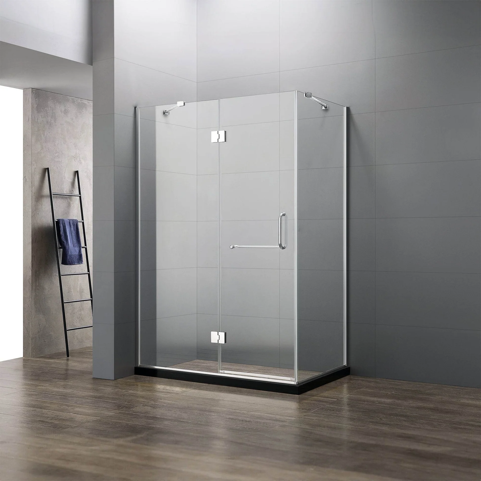 Dreamwerks 47 in. x 35 in. x 79 in. Frameless 3-Piece Corner Frameless Pivot Shower Enclosure in Clear Glass with Chrome Hardware - Image 6