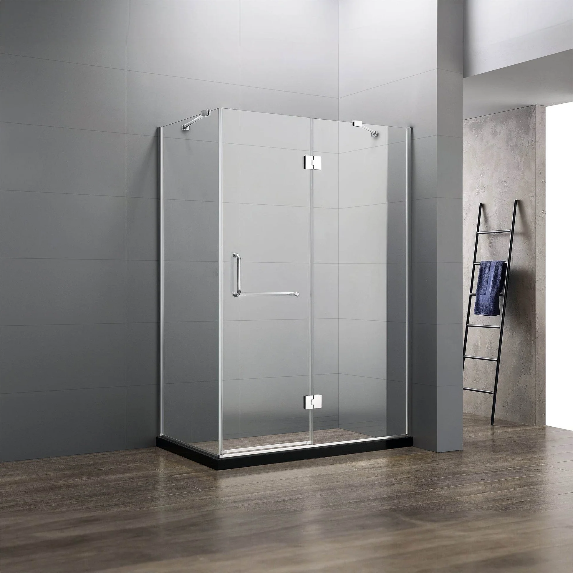 Dreamwerks 47 in. x 35 in. x 79 in. Frameless 3-Piece Corner Frameless Pivot Shower Enclosure in Clear Glass with Chrome Hardware - Image 8