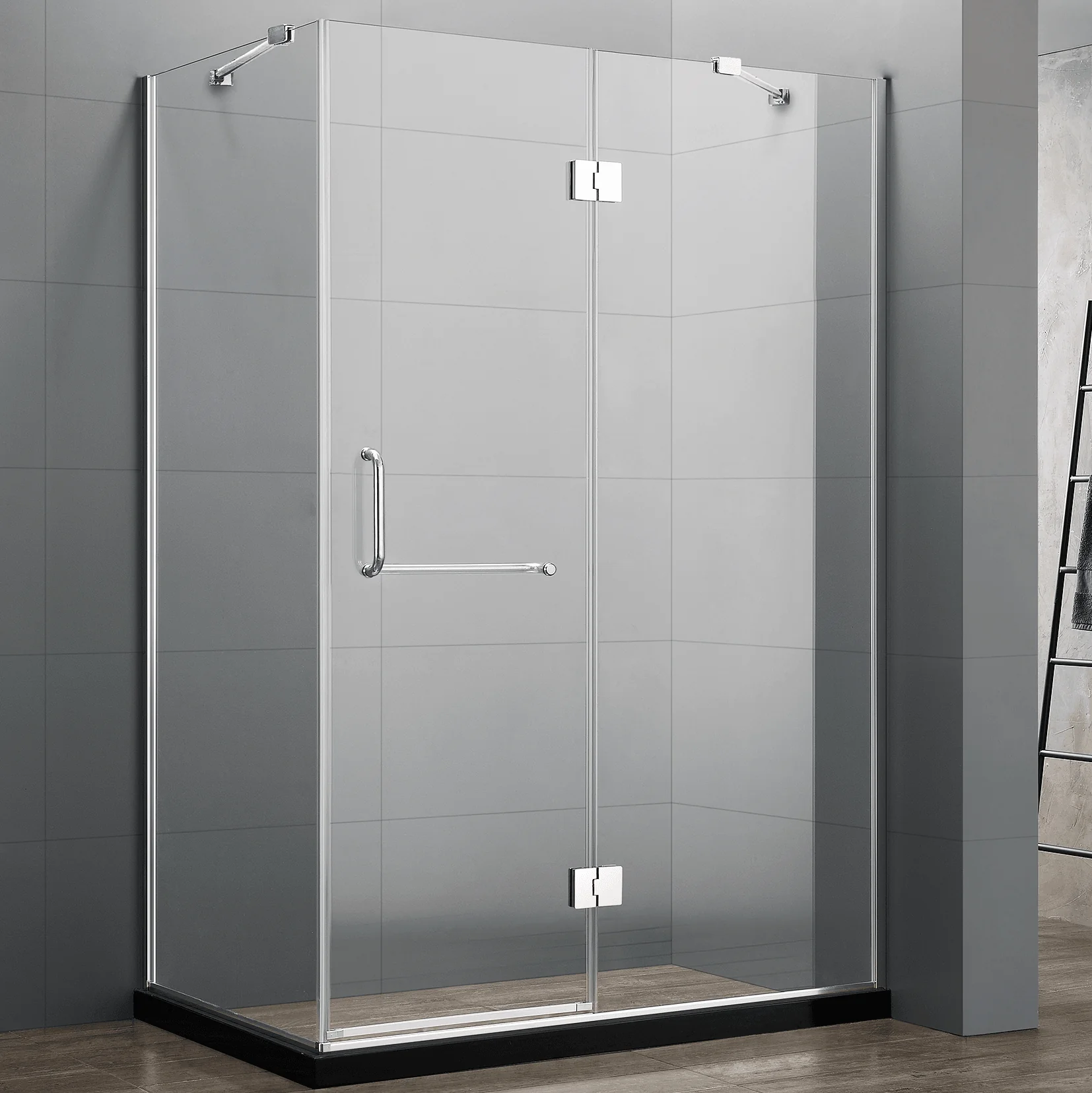 Dreamwerks 47 in. x 35 in. x 79 in. Frameless 3-Piece Corner Frameless Pivot Shower Enclosure in Clear Glass with Chrome Hardware - Image 9