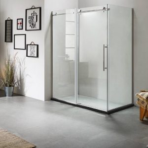 Dreamwerks 60 in. x 79 in. x 40 in. Luxury Frameless Sliding Shower Door Kit in Stainless Steel-0