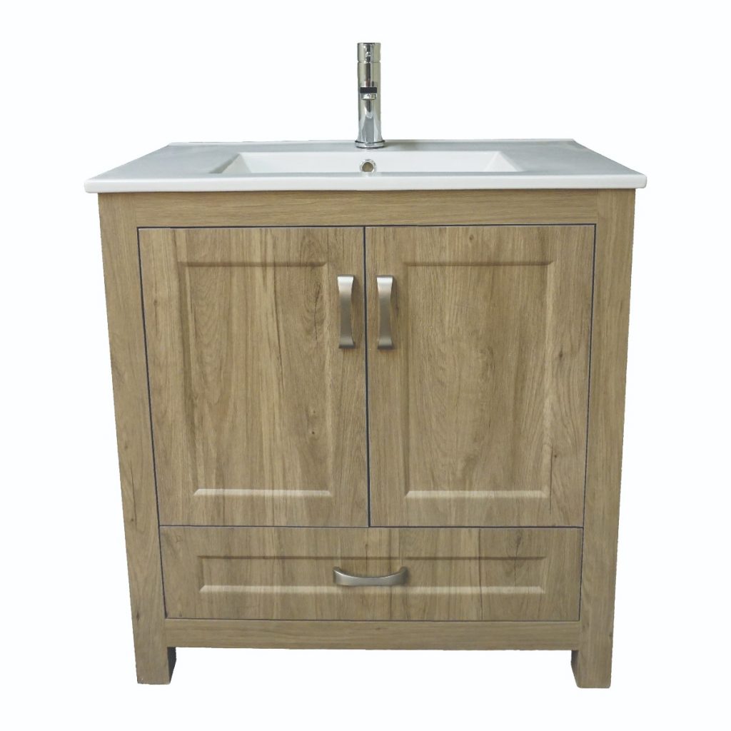 Dreamwerks 30" W x 22" D x 33" H Livorno Vanity with White Ceramic Vanity Top in Woodgrain Finish-0
