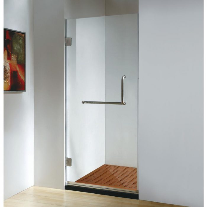 Dreamwerks 30 in. x 79 in. Frameless Hinged Shower Door Clear Glass in Stainless Steel with Handle-0