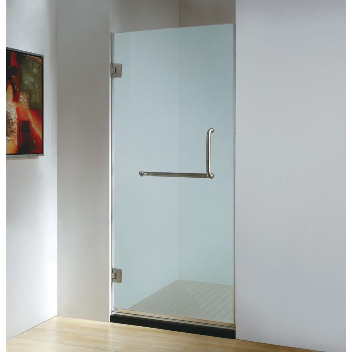 Dreamwerks 30 in. x 79 in. Frameless Hinged Shower Door Frosted Glass in Stainless Steel with Handle-0