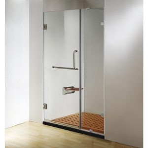 Dreamwerks 60 in. x 79 in. Frameless Hinged Shower Door Clear Glass in Chrome, Handle and Towel Bar-0