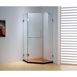 Dreamwerks 39.4 in. x 79 in. Frameless Clear Neo-Angle Hinged Shower Door in Chrome with Handle-0