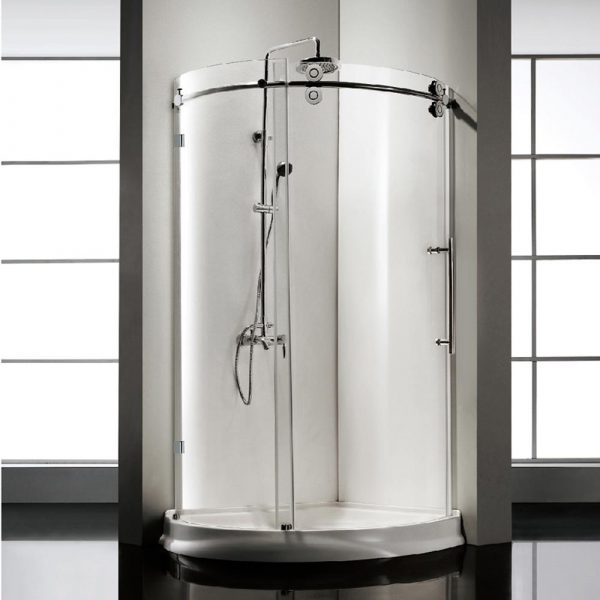 Dreamwerks 42.5 in. x 79 in. Frameless Sliding Clear Glass Shower Door Enclosure in Chrome with Handle-0
