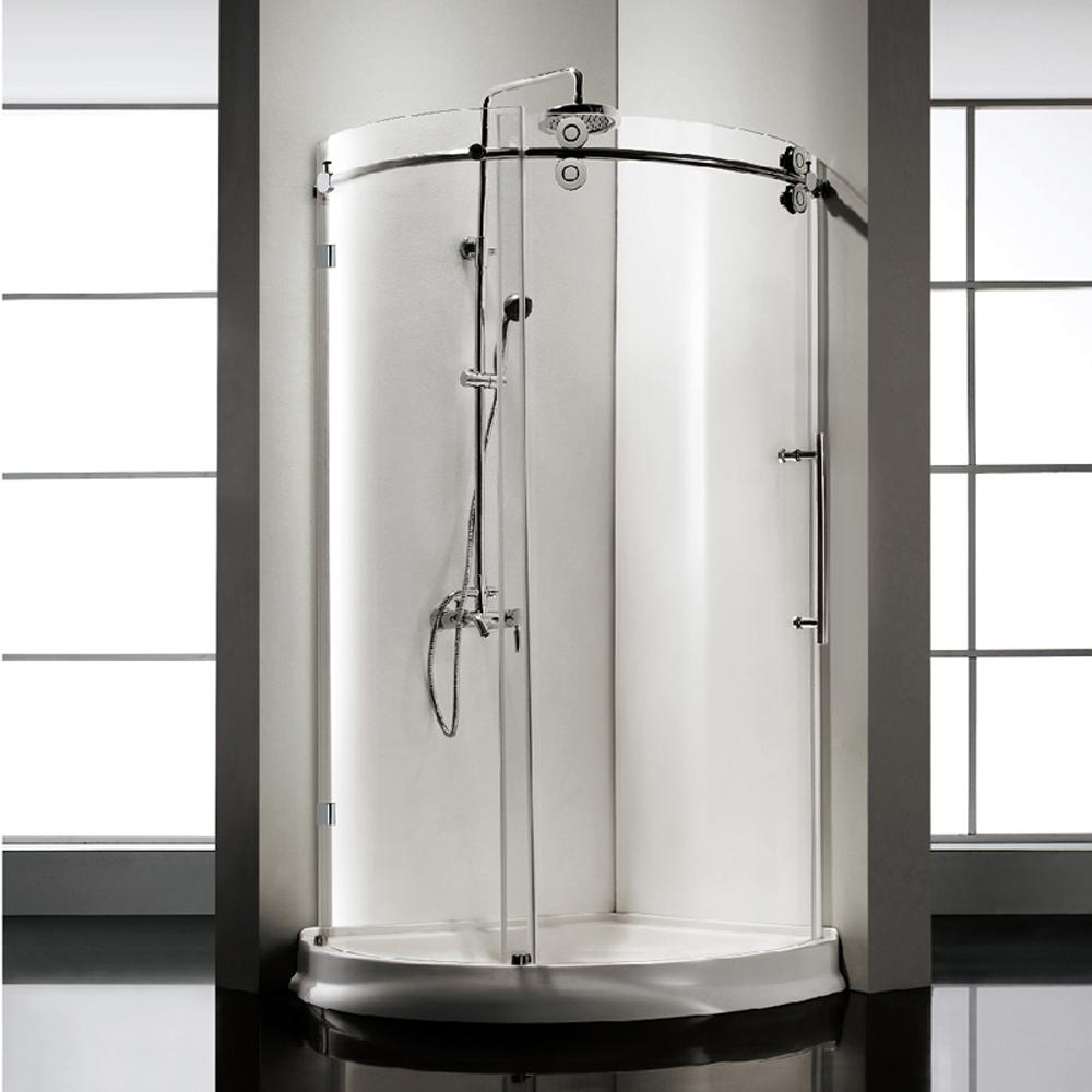 Dreamwerks 42.5 in. x 79 in. Frameless Sliding Clear Glass Shower Door Enclosure in Chrome with Handle-0