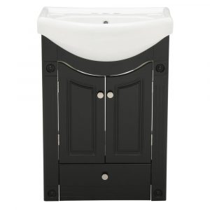 Dreamwerks 24 in. W Vanity in Rich Chocolate Color with Ceramic Vanity Top in White with White Basin and Mirror-0