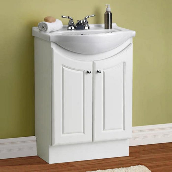 Dreamwerks 24" W x 19" D x 34" H Semi-Contemporary Euro Vanity in White Color with Ceramic Vanity Top in White with White Basin-0