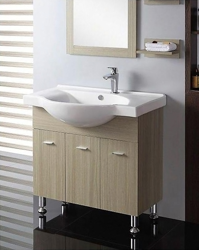 Dreamwerks 33.5" W x 19.5" D x 32" H Vanity in Beige with Ceramic Vanity Top in White-0