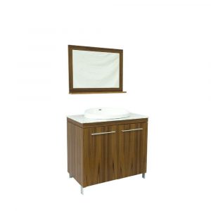 Dreamwerks 40" W X 21" D x 32" H Vanity in Medium Brown With White Marble Vanity Top with White Basin and Mirror-178