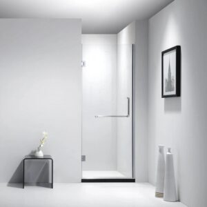 Dreamwerks 30 in. x 79 in. Frameless Hinged Shower Door Clear Glass in Stainless Steel with Handle - Image 6