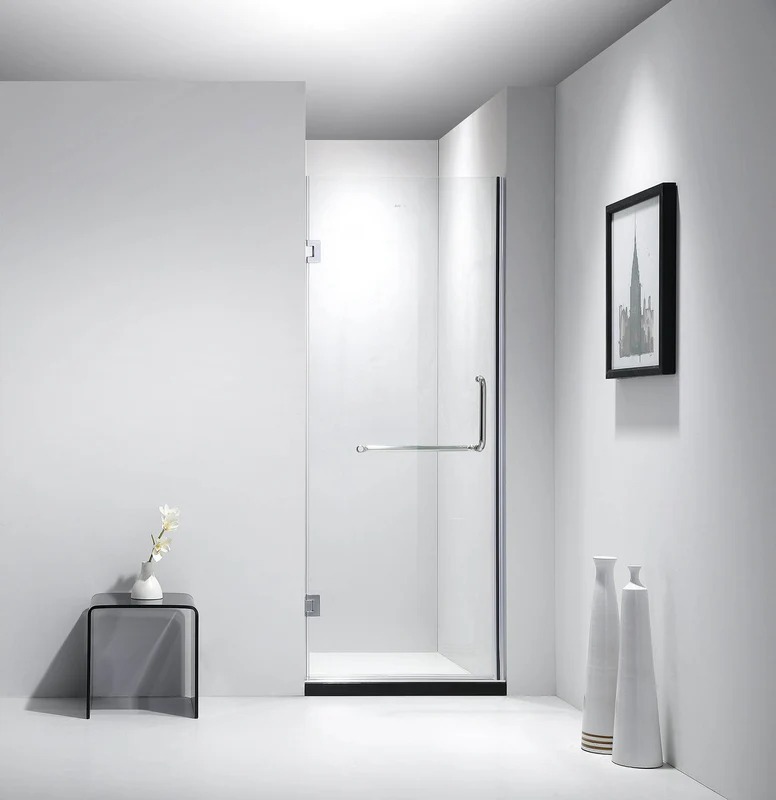 Dreamwerks 30 in. x 79 in. Frameless Hinged Shower Door Clear Glass in Stainless Steel with Handle - Image 6