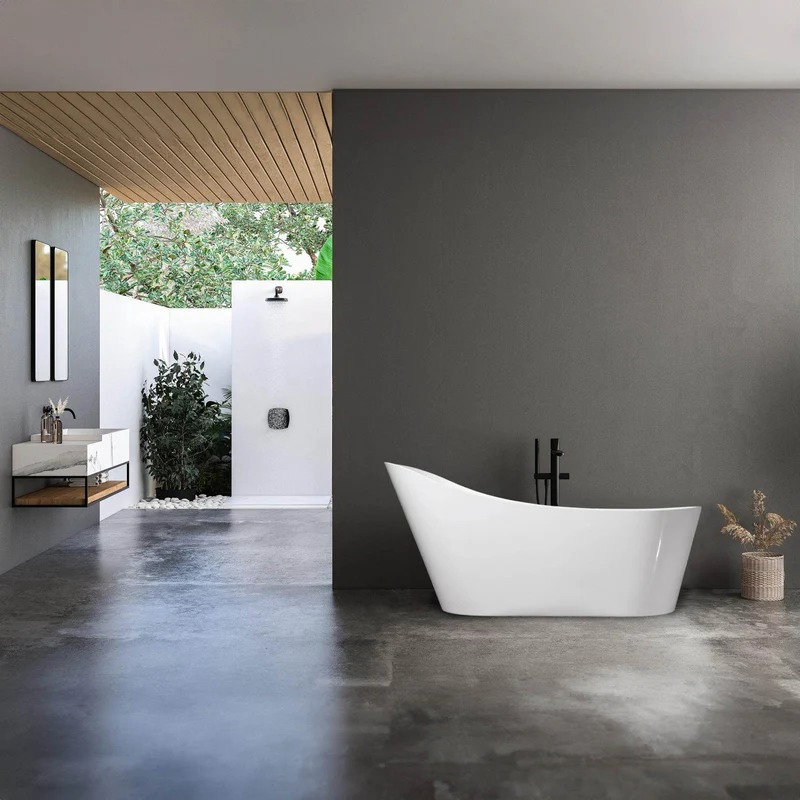 Dreamwerks 66.9" Acrylic Curved Flatbottom Bathtub in Glossy White - Image 6