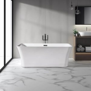 Dreamwerks 66.9" Acrylic Rectangular Flatbottom Bathtub in Glossy White - Image 6