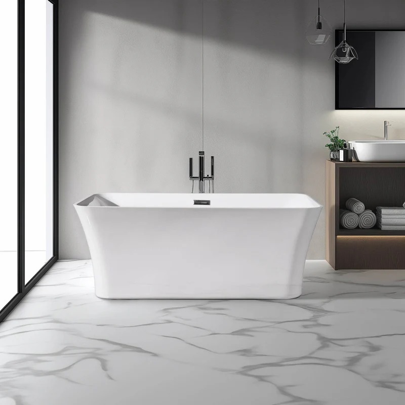Dreamwerks 66.9" Acrylic Rectangular Flatbottom Bathtub in Glossy White - Image 6