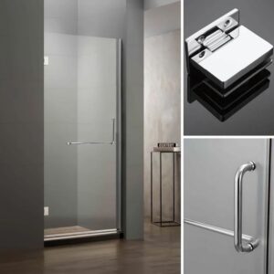 Dreamwerks 30 in. x 79 in. Frameless Hinged Shower Door Clear Glass in Stainless Steel with Handle - Image 7