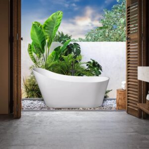 Dreamwerks 66.9" Acrylic Curved Flatbottom Bathtub in Glossy White - Image 7