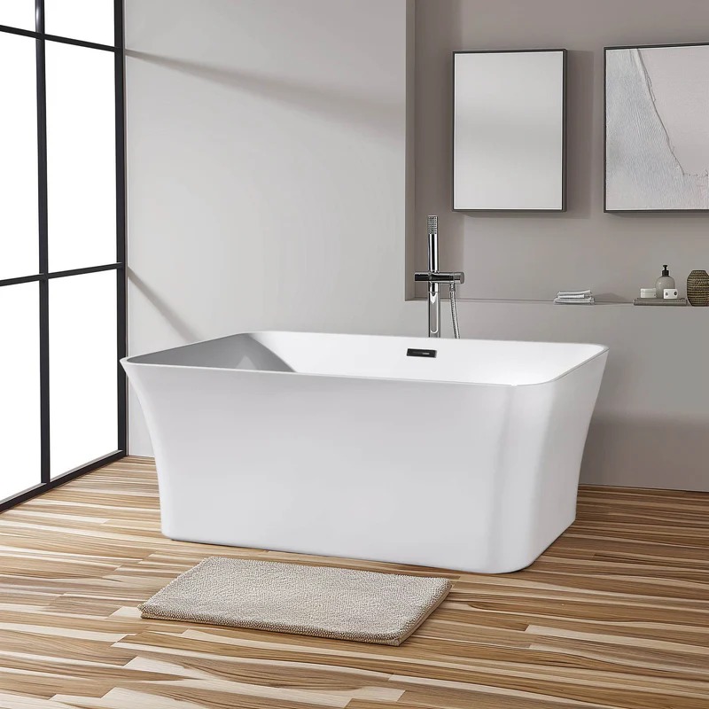 Dreamwerks 66.9" Acrylic Rectangular Flatbottom Bathtub in Glossy White - Image 7