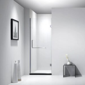 Dreamwerks 30 in. x 79 in. Frameless Hinged Shower Door Clear Glass in Stainless Steel with Handle - Image 9