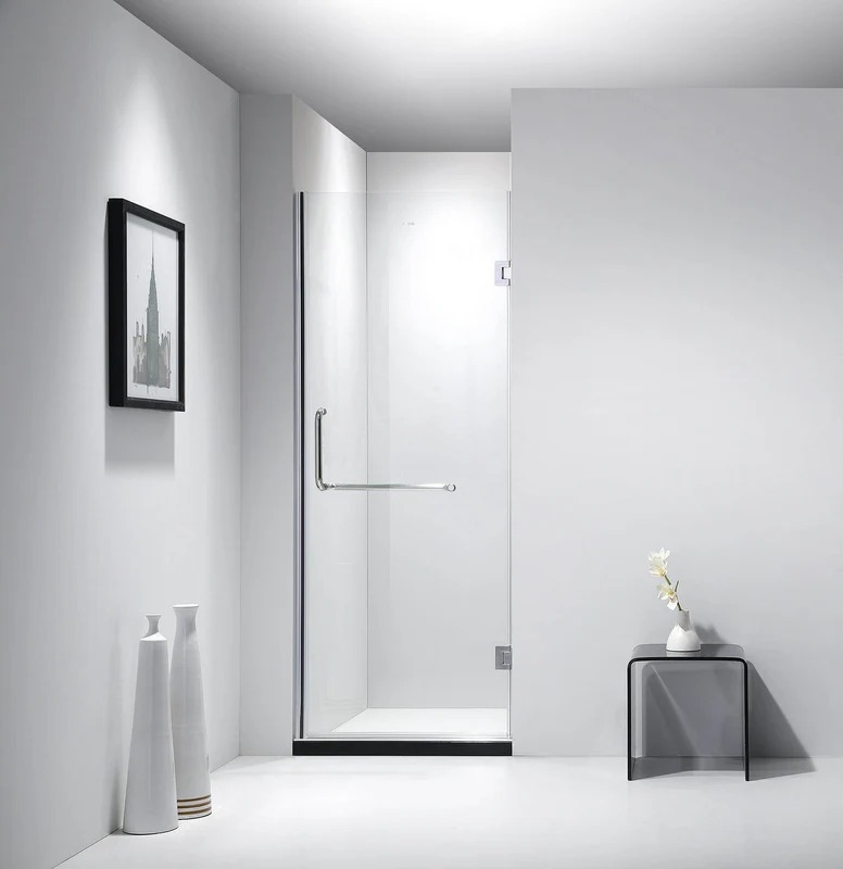 Dreamwerks 30 in. x 79 in. Frameless Hinged Shower Door Clear Glass in Stainless Steel with Handle - Image 9