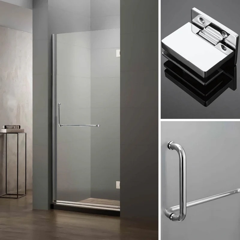 Dreamwerks 30 in. x 79 in. Frameless Hinged Shower Door Clear Glass in Stainless Steel with Handle - Image 10
