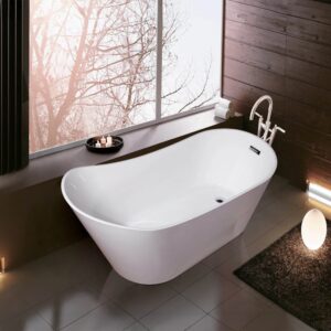 Dreamwerks 66.9" Acrylic Curved Flatbottom Bathtub in Glossy White - Image 11