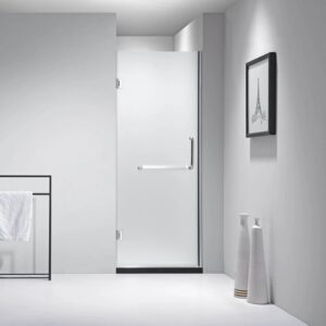 Dreamwerks 30 in. x 79 in. Frameless Hinged Shower Door Clear Glass in Stainless Steel with Handle - Image 12