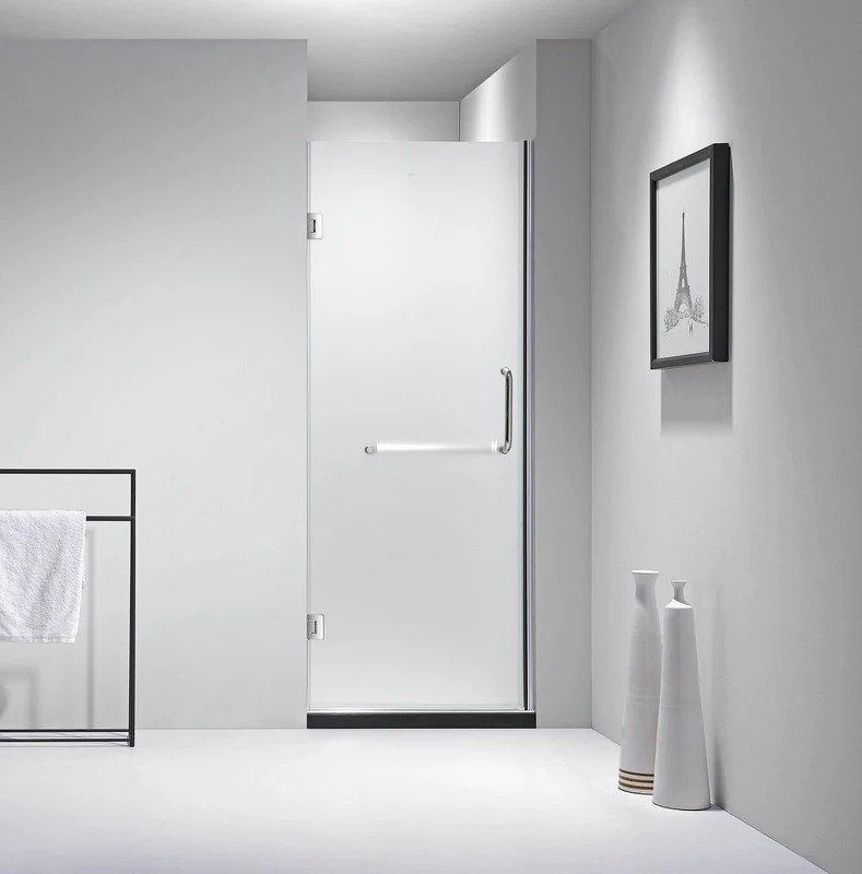 Dreamwerks 30 in. x 79 in. Frameless Hinged Shower Door Clear Glass in Stainless Steel with Handle - Image 12