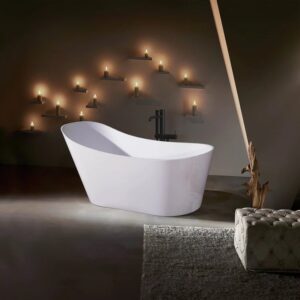 Dreamwerks 66.9" Acrylic Curved Flatbottom Bathtub in Glossy White - Image 4