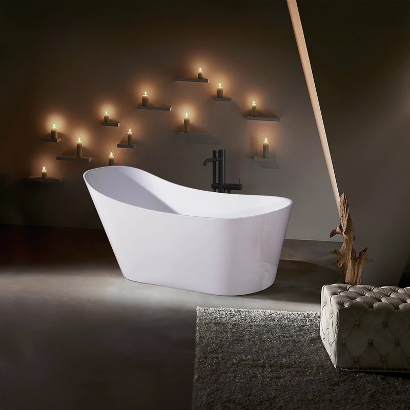 Dreamwerks 66.9" Acrylic Curved Flatbottom Bathtub in Glossy White - Image 4
