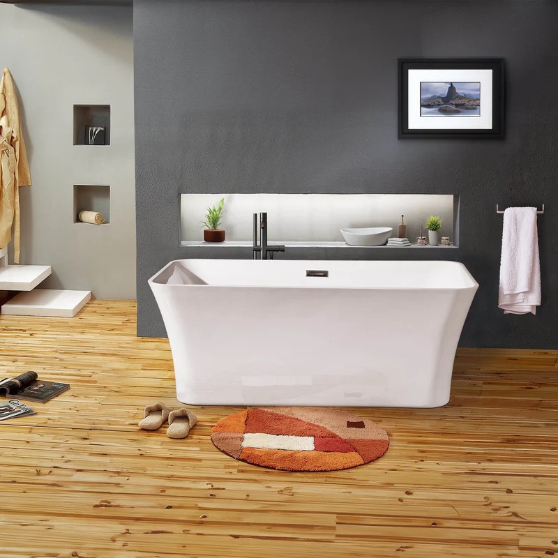 Dreamwerks 66.9" Acrylic Rectangular Flatbottom Bathtub in Glossy White - Image 4