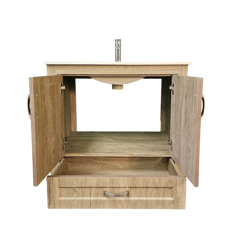 Dreamwerks 24" W x 19" D x 33" H Livorno Vanity With Ceramic Vanity Top in Woodgrain Finish - Image 8