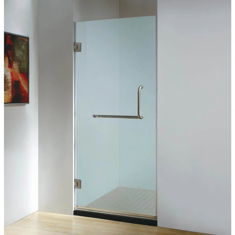 Dreamwerks 30 in. x 79 in. Frameless Hinged Shower Door Clear Glass in Stainless Steel with Handle - Image 2