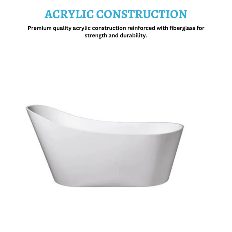 Dreamwerks 66.9" Acrylic Curved Flatbottom Bathtub in Glossy White - Image 5