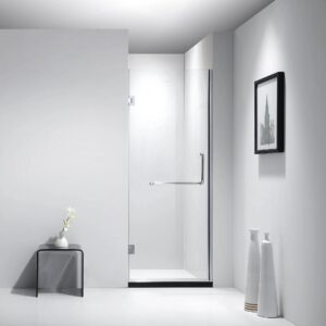 Dreamwerks 30 in. x 79 in. Frameless Hinged Shower Door Clear Glass in Stainless Steel with Handle - Image 3