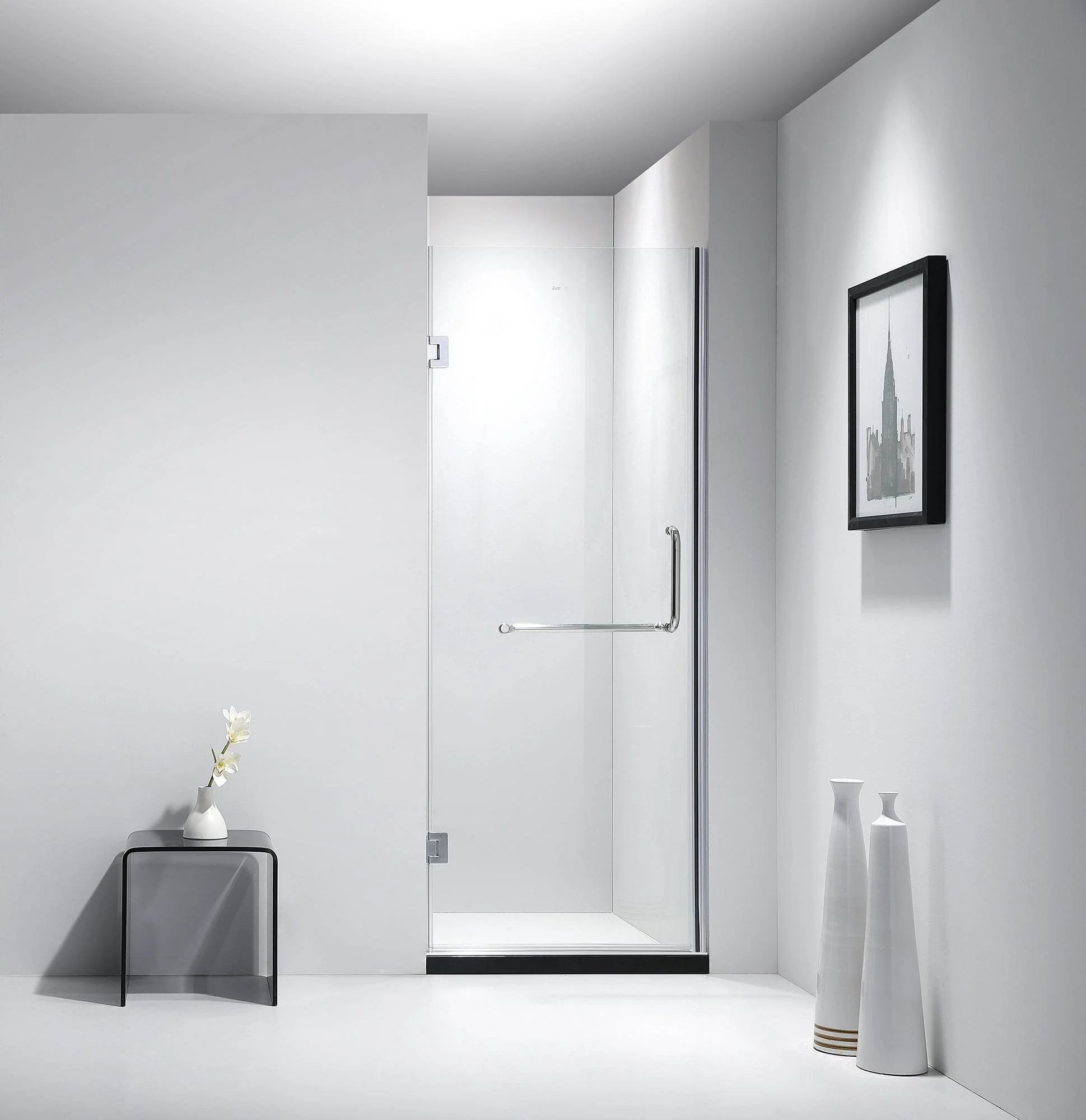 Dreamwerks 30 in. x 79 in. Frameless Hinged Shower Door Clear Glass in Stainless Steel with Handle - Image 3