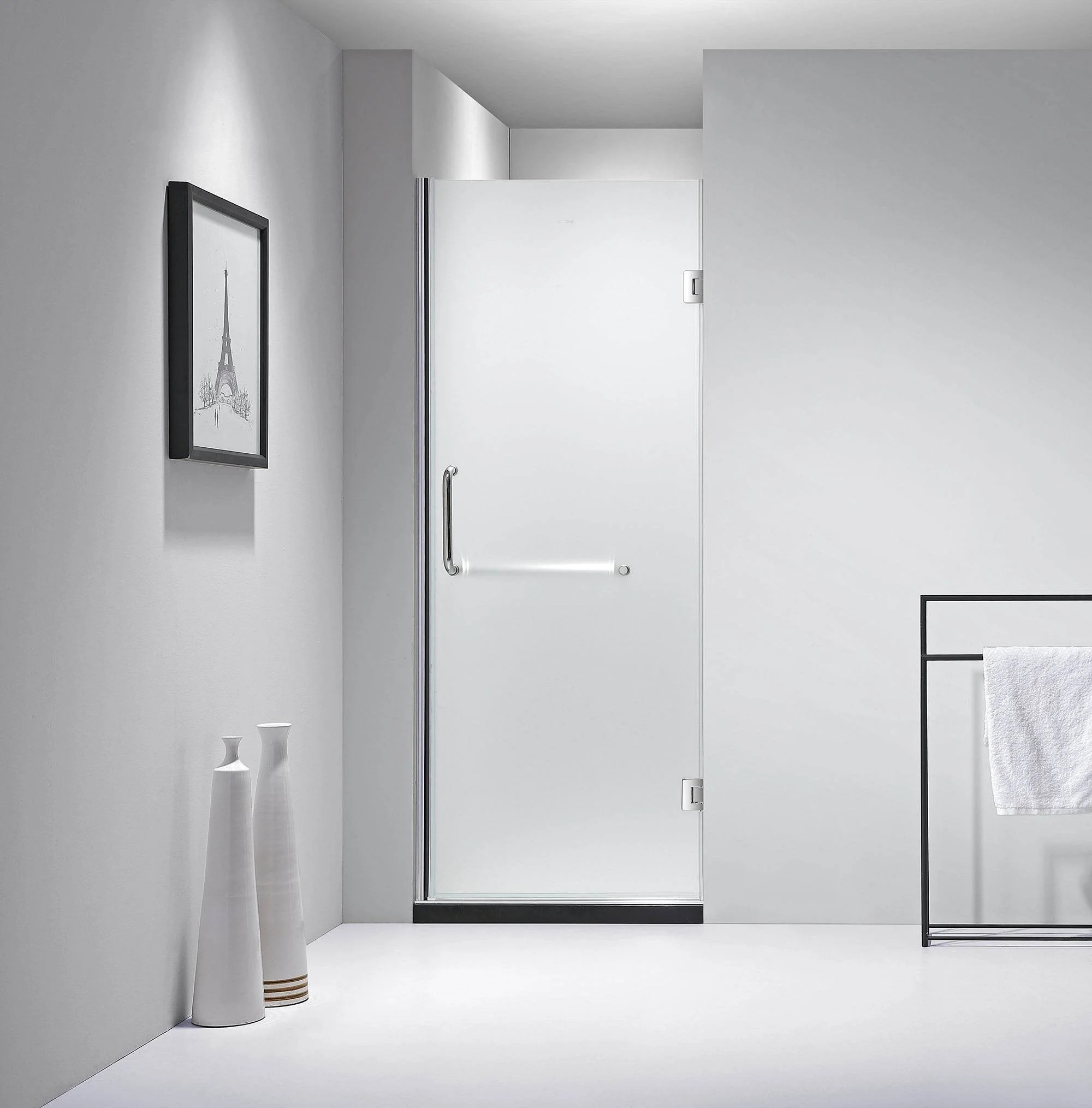 Dreamwerks 30 in. x 79 in. Frameless Hinged Shower Door Clear Glass in Stainless Steel with Handle - Image 4