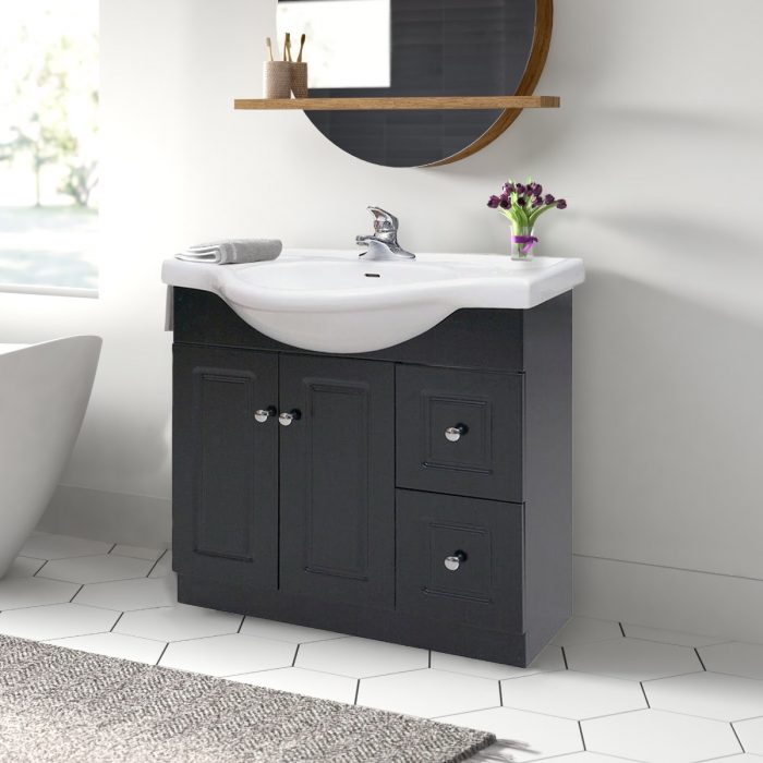 Dreamwerks 31" W x 12" D x 27" H Semi-Contemporary Vanity in Espresso with Ceramic Vanity Top in White with White Basin-0